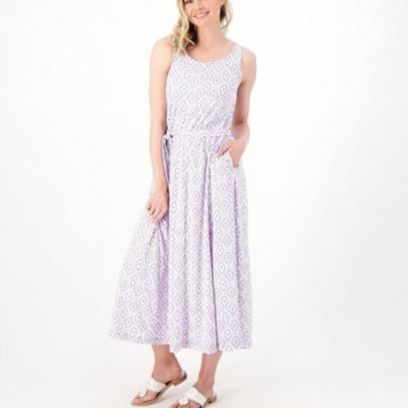 Cuddl Duds Regular Flexwear Paneled Maxi Dress Purple Eyelet Sz S - Picture 1 of 12